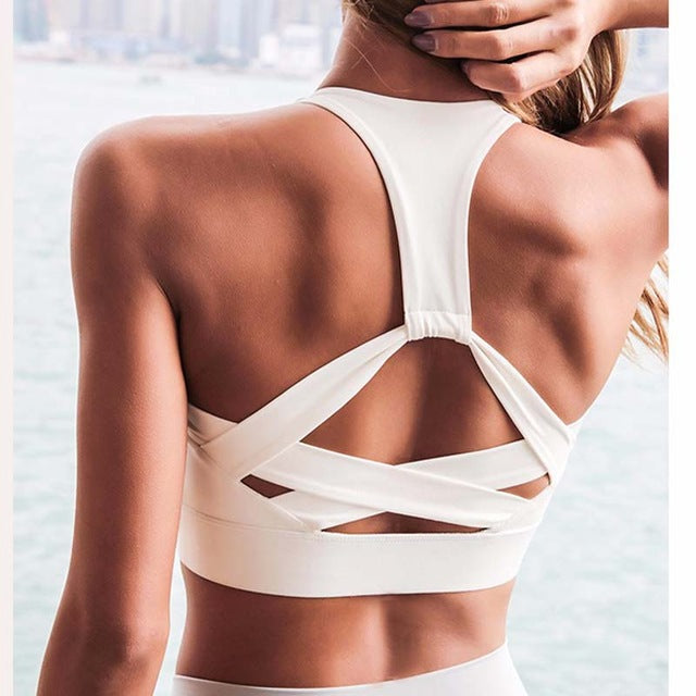 The Sandra White Strap Push Up Sports Bra