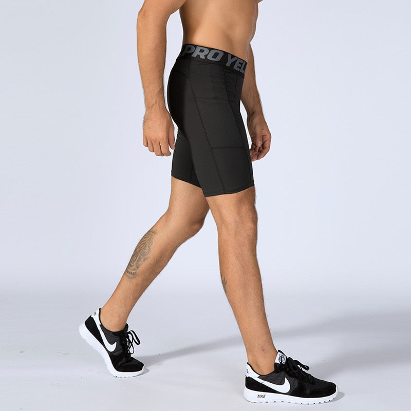 Brand New Fitness Men's Sportswear Gyms Compression Secure Pocket Shorts Quick Dry