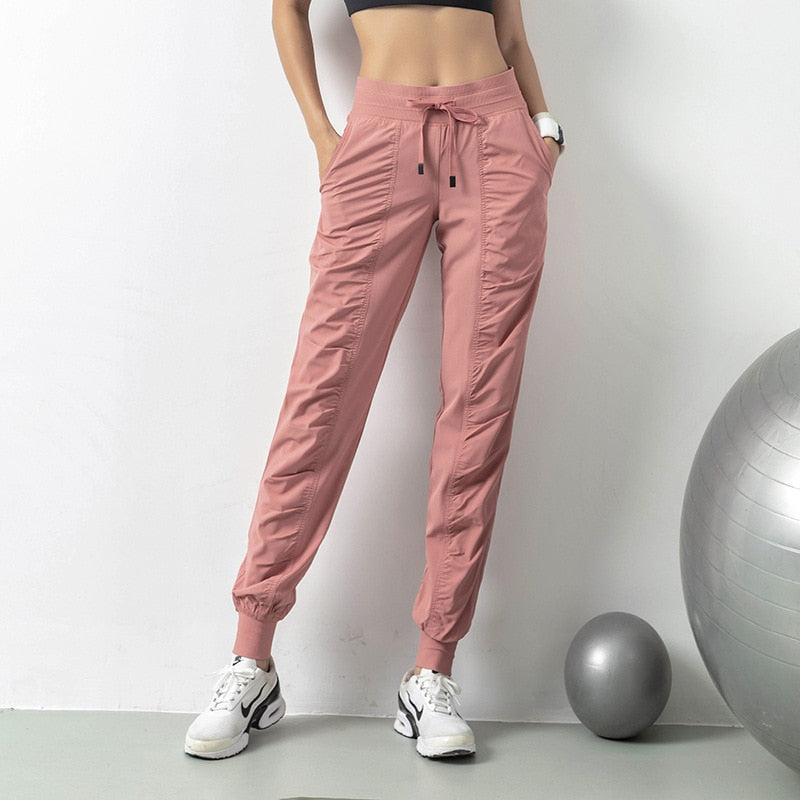 Fabric Drawstring Running Joggers for Women