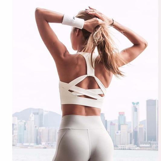 The Sandra White Strap Push Up Sports Bra