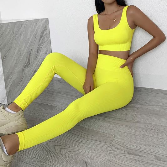 The Everyday 2 Piece Set Ribbed and Seamless High Waist Sports Leggings and bra for Women